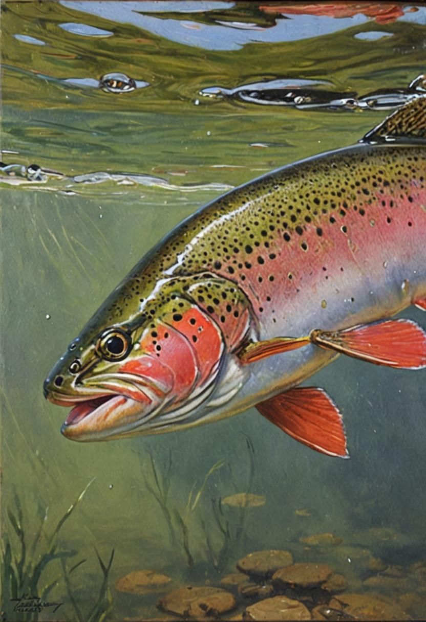 Rainbow Trout in Oil Painting Style