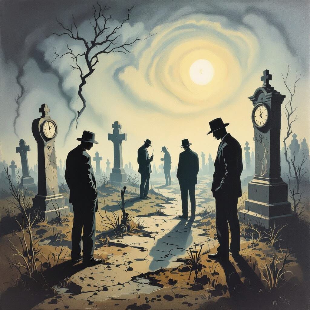 Surrealist Graveyard Shift Painting in Dali Style