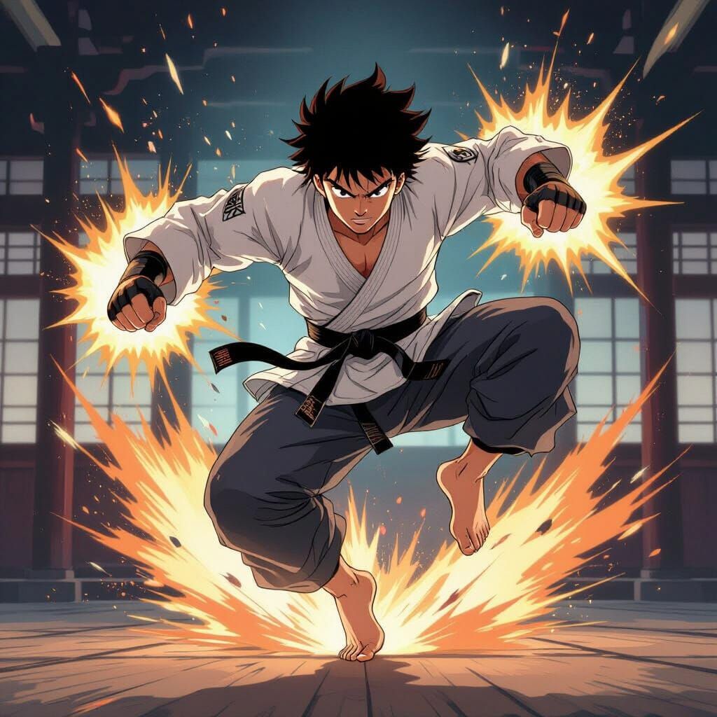 Anime Martial Artist in Action: Dynamic Warrior Kick