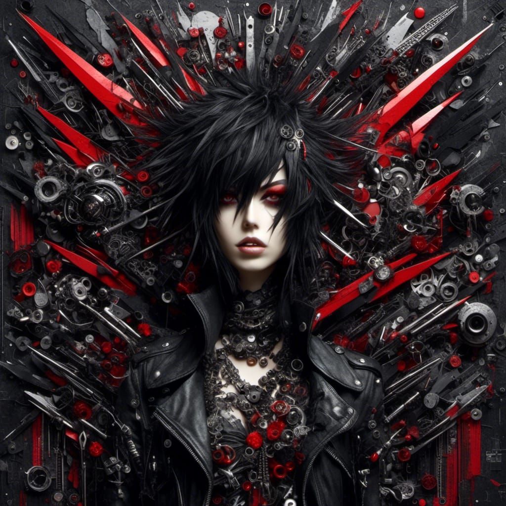 Dark Gothic Punk Rocker Collage Art in Anime Manga