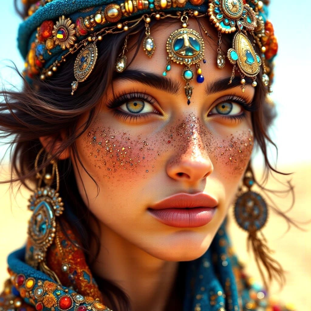 Bedouin Woman Portrait in Dream-Punk Style