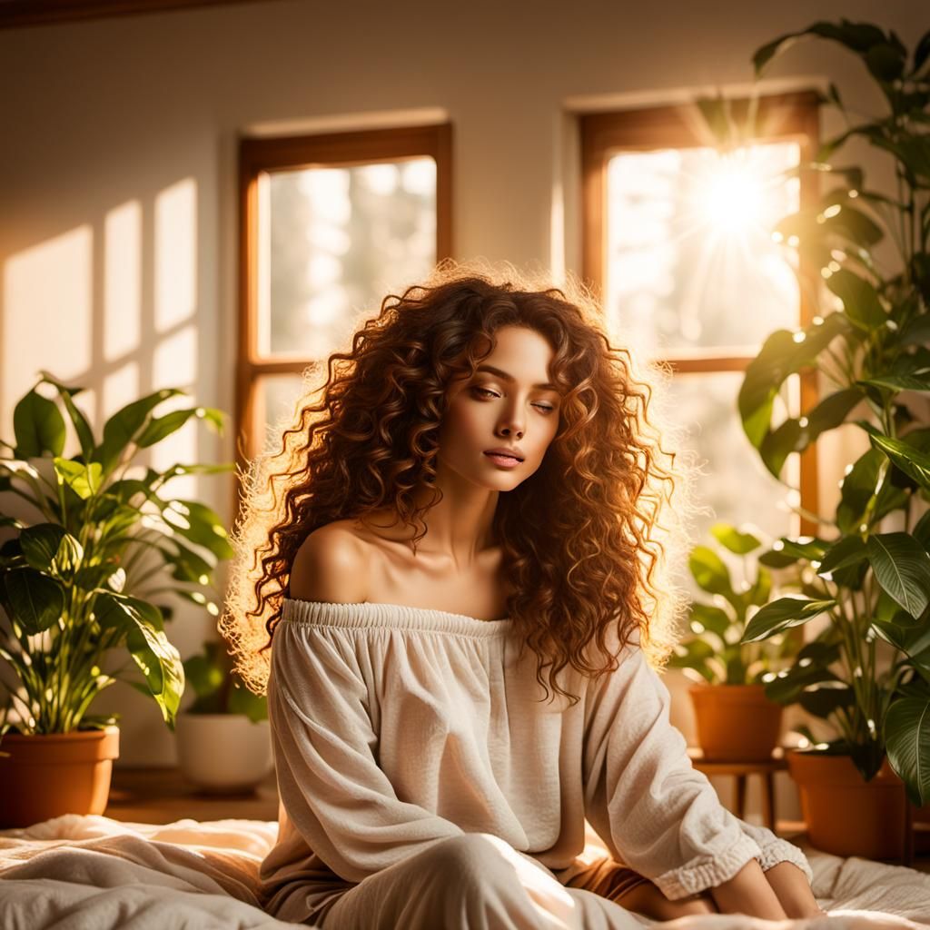 Woman in Sunlight: Photorealistic Art Nouveau Portrait