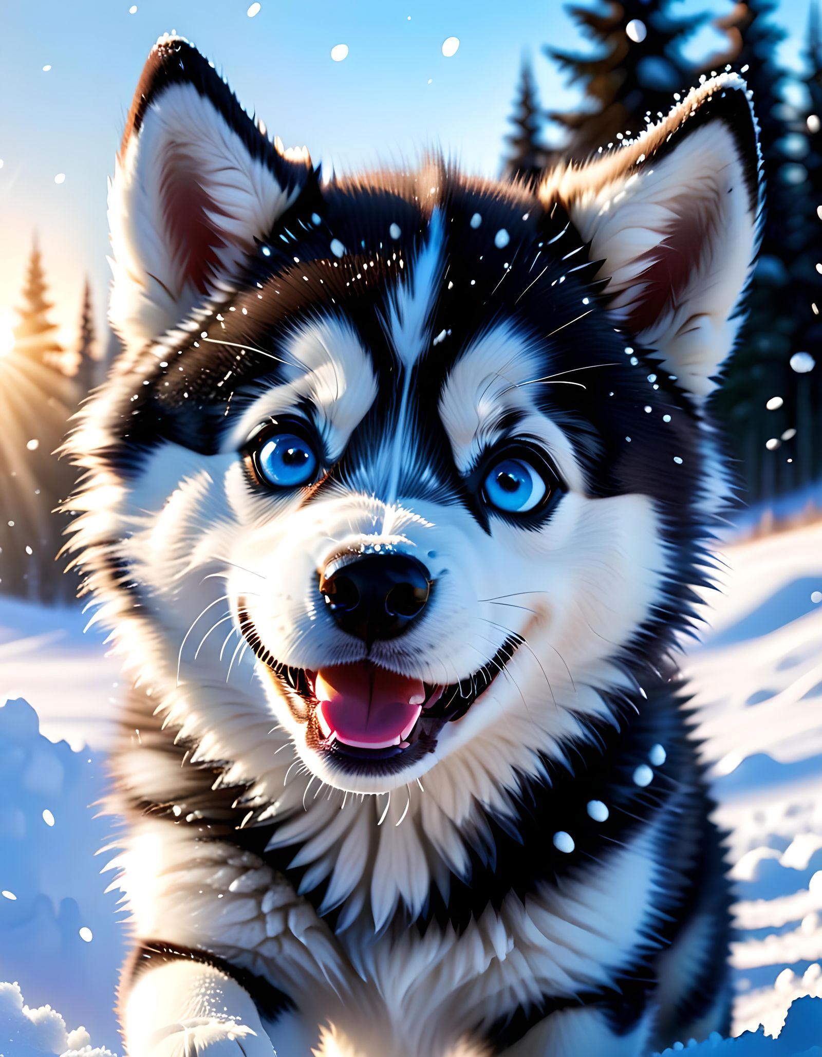 Cute Husky Puppy Playing in Snow: Photorealistic CGI
