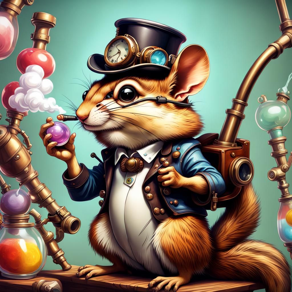 Steampunk Chipmunk Smoking Pipe in Candy Art Style