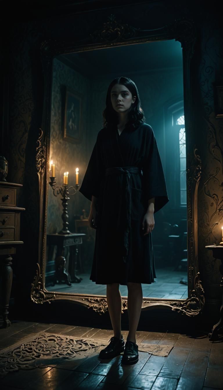 Teen Girl and Magical Mirror, Cinematic Film Still