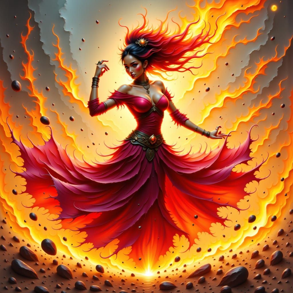 Flame Elemental Dancing in Fiery Attire