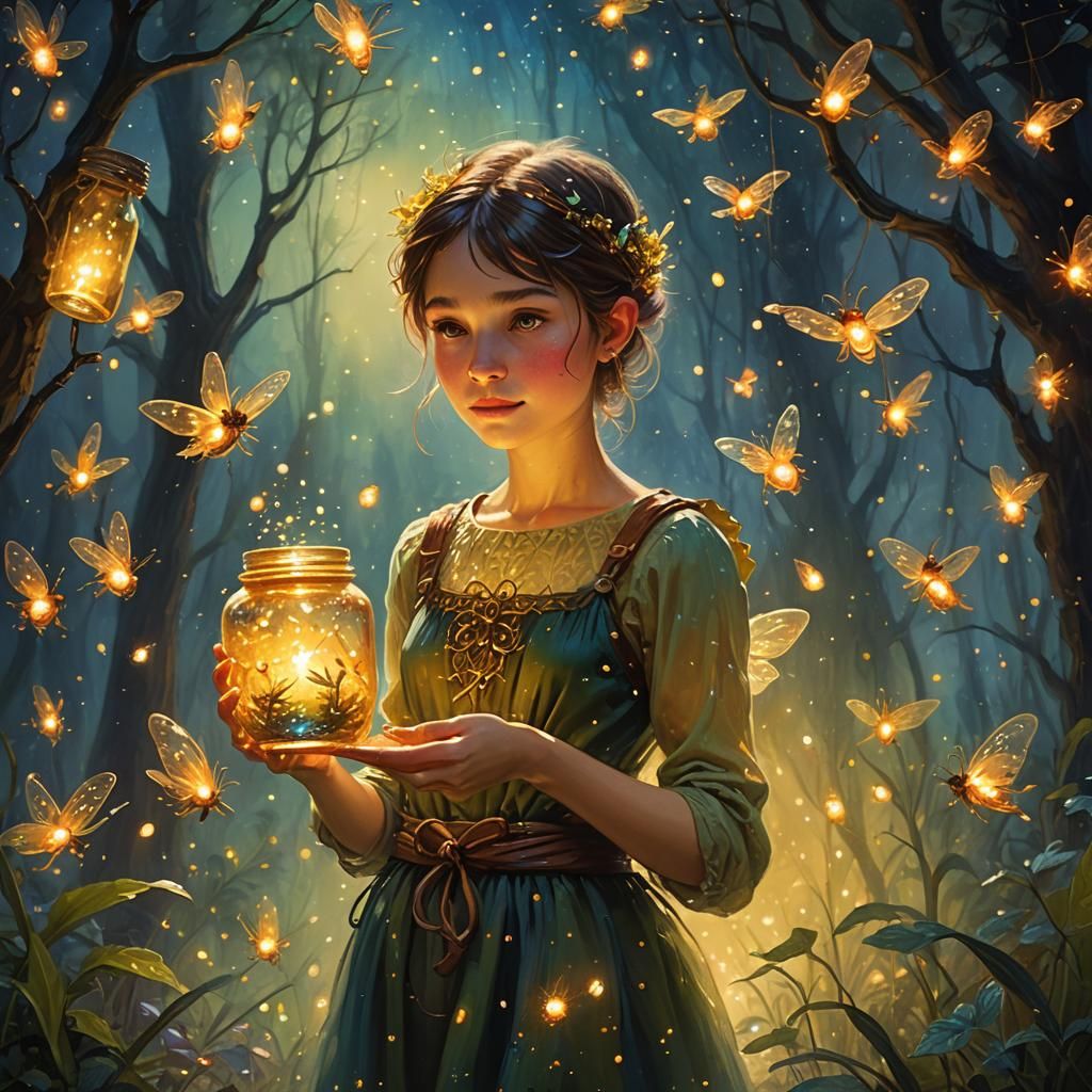 Enchanting Pixie Captures Wishes: Whimsical Oil Painting