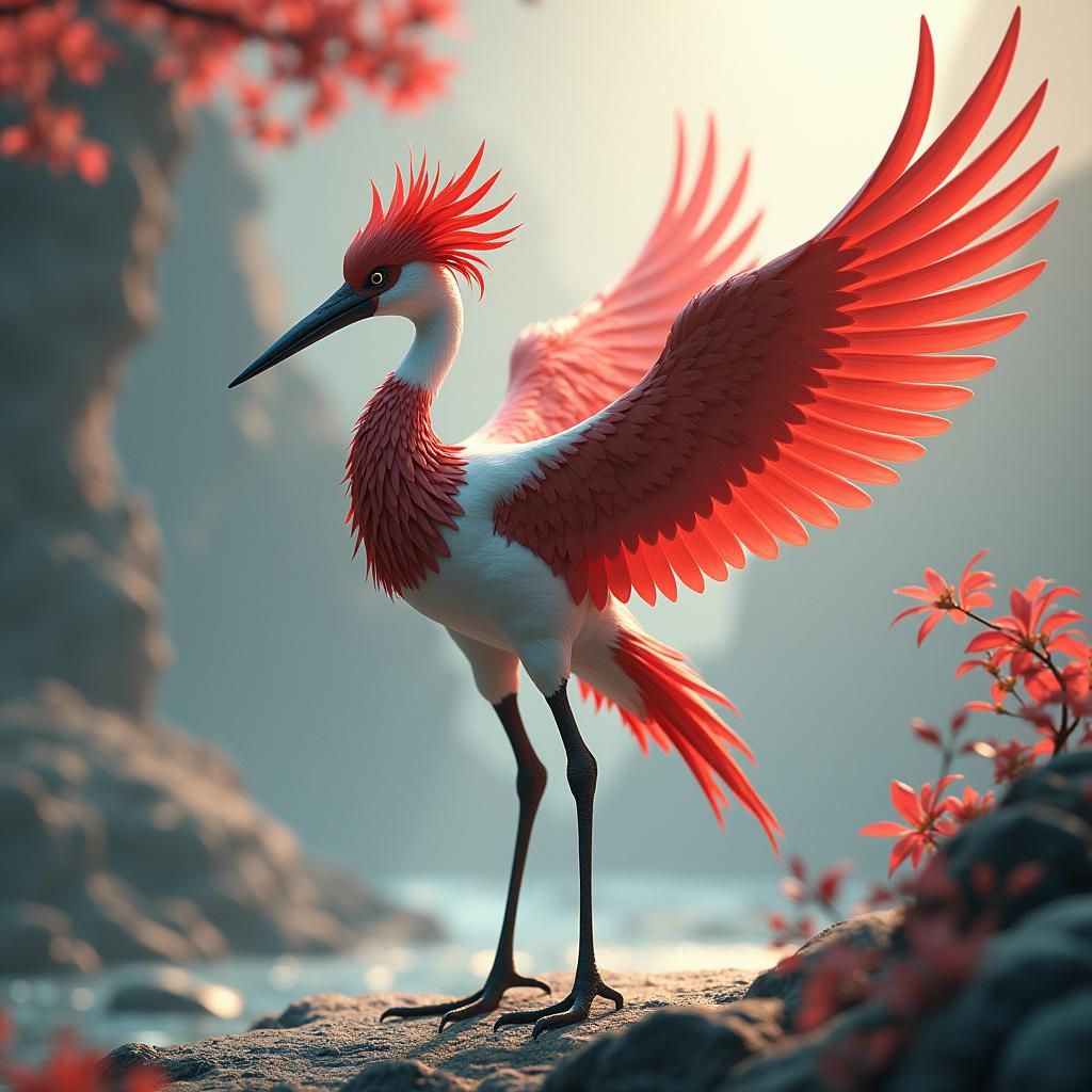 Detailed 3D Anime Crane Inspired by WLOP