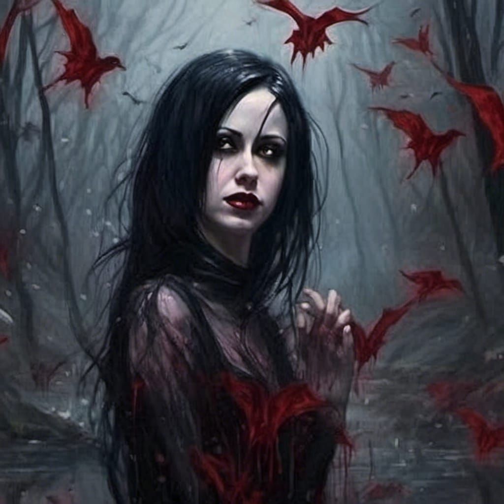 Vampire Goth Girl in Detailed Digital Painting