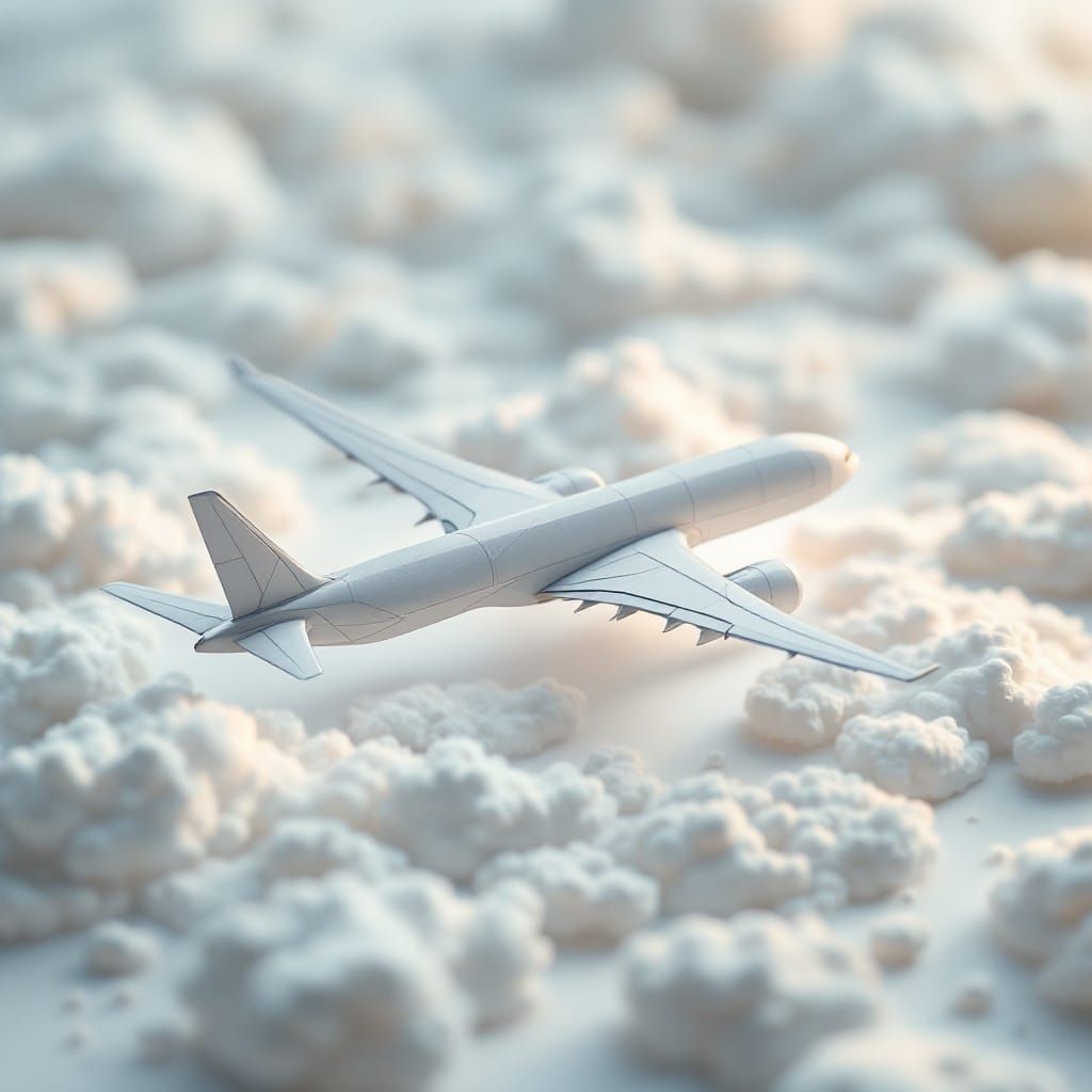 Origami Boeing 777 in Soft Focus, Blending Paper and Reality