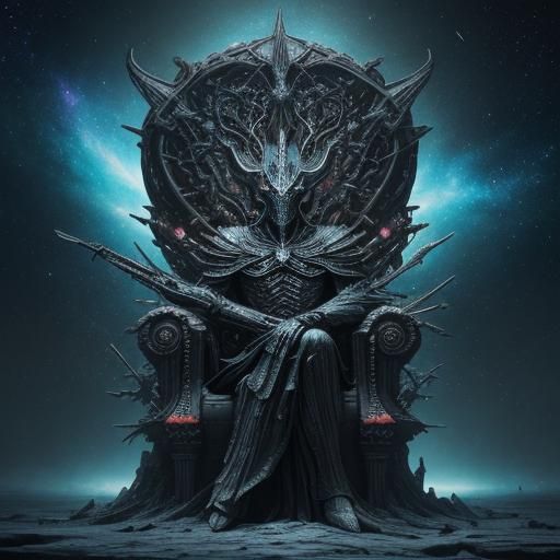 Interstellar Toy Emperor Rabbit on Throne, Surrealist Art