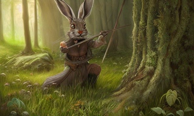 Heroic Hare Knight in Lush Forest, Photorealistic Fantasy