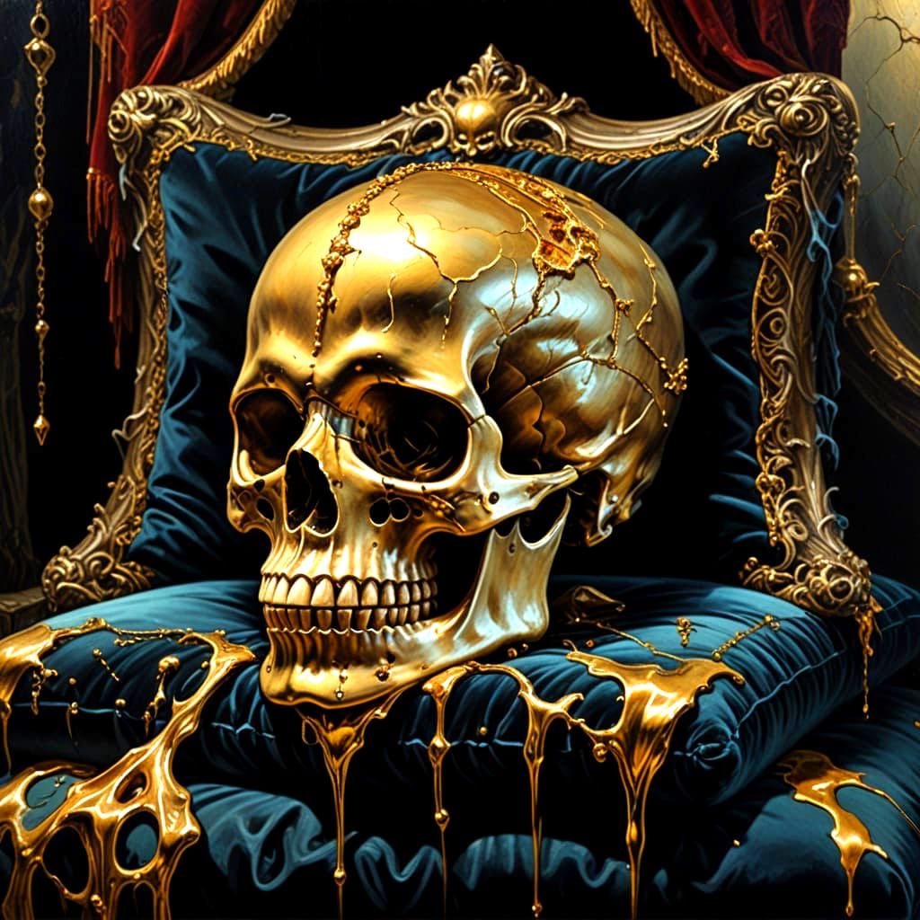 Skull luxury surrealism, macabre, horror art, dripping, deca...