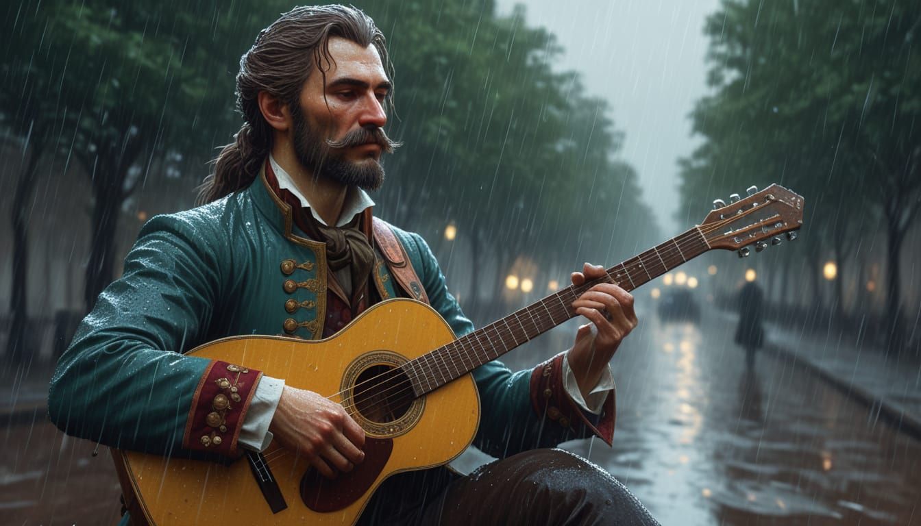 Romantic 18th Century Austro-Hungarian Bard in Rainy Portrai...