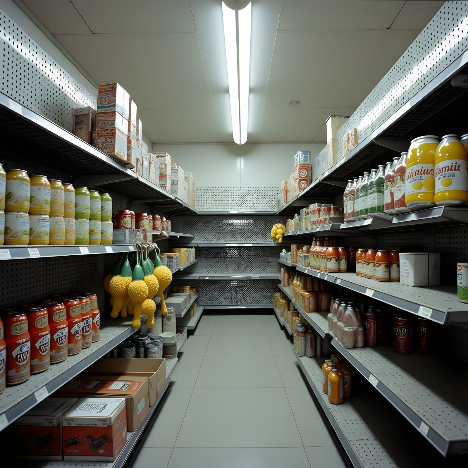 Empty Supermarket Shelves in Pencil Sketch Style
