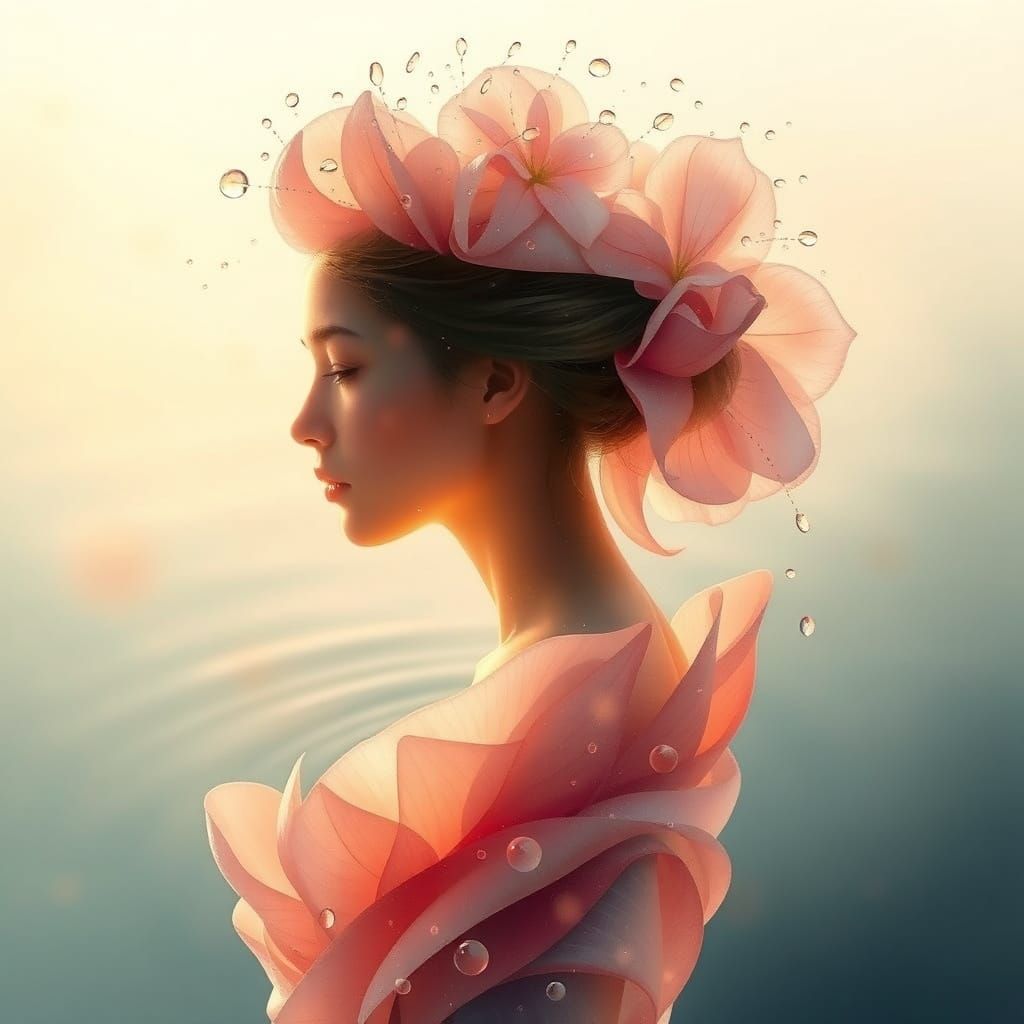 Dreamy Water Flower Goddess in Impressionist Style