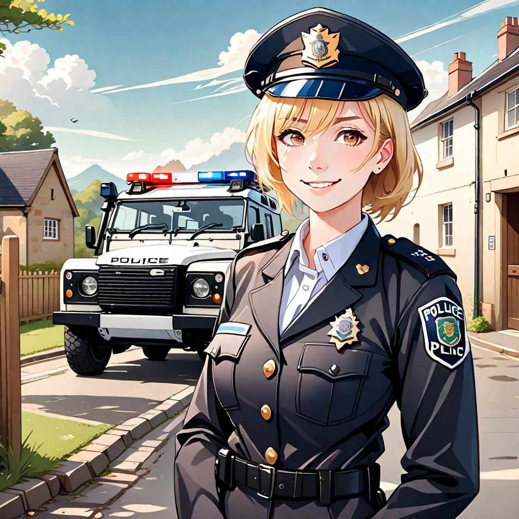Anime Portrait of a British Policewoman in Village