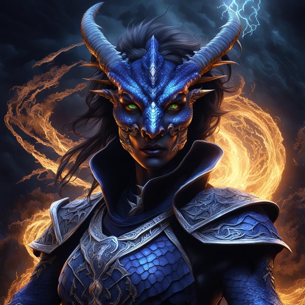 Dragonborn Sorcerer with Lightning Magic in Fantasy Art