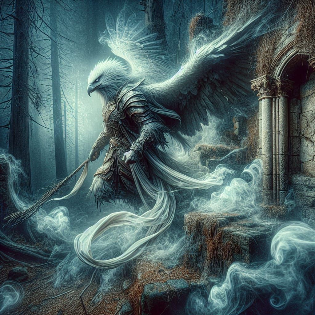 Ghost Eagle Warrior in Dark Forest Ruins