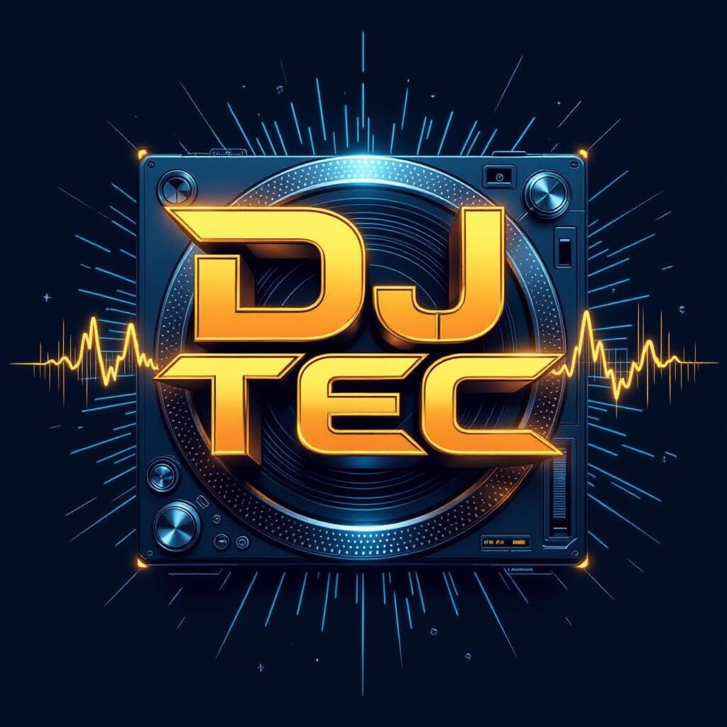 Dynamic 3D DJ Logo with Gold Outline and Sound Waves