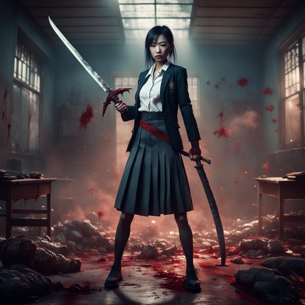 Ghost Woman Warrior in Horror Art Style