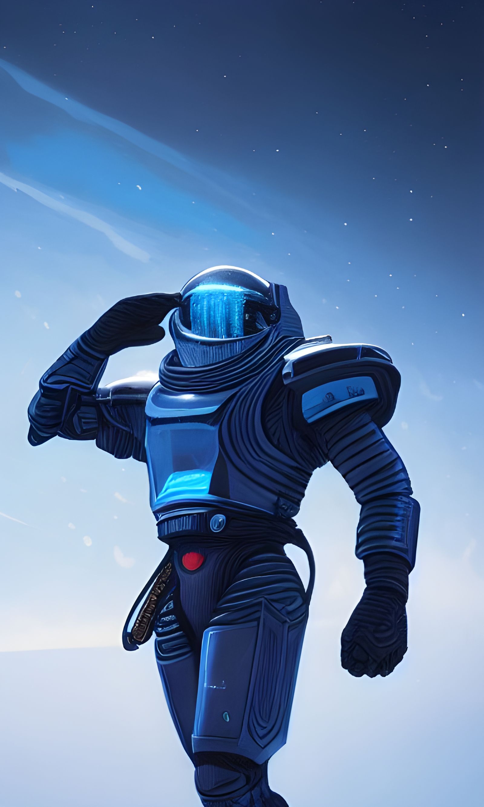 Blue Space Knight Portrait in Retrofuturistic Style