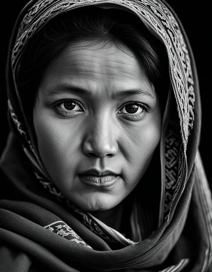 Striking Portrait of Hazara Woman in Headscarf