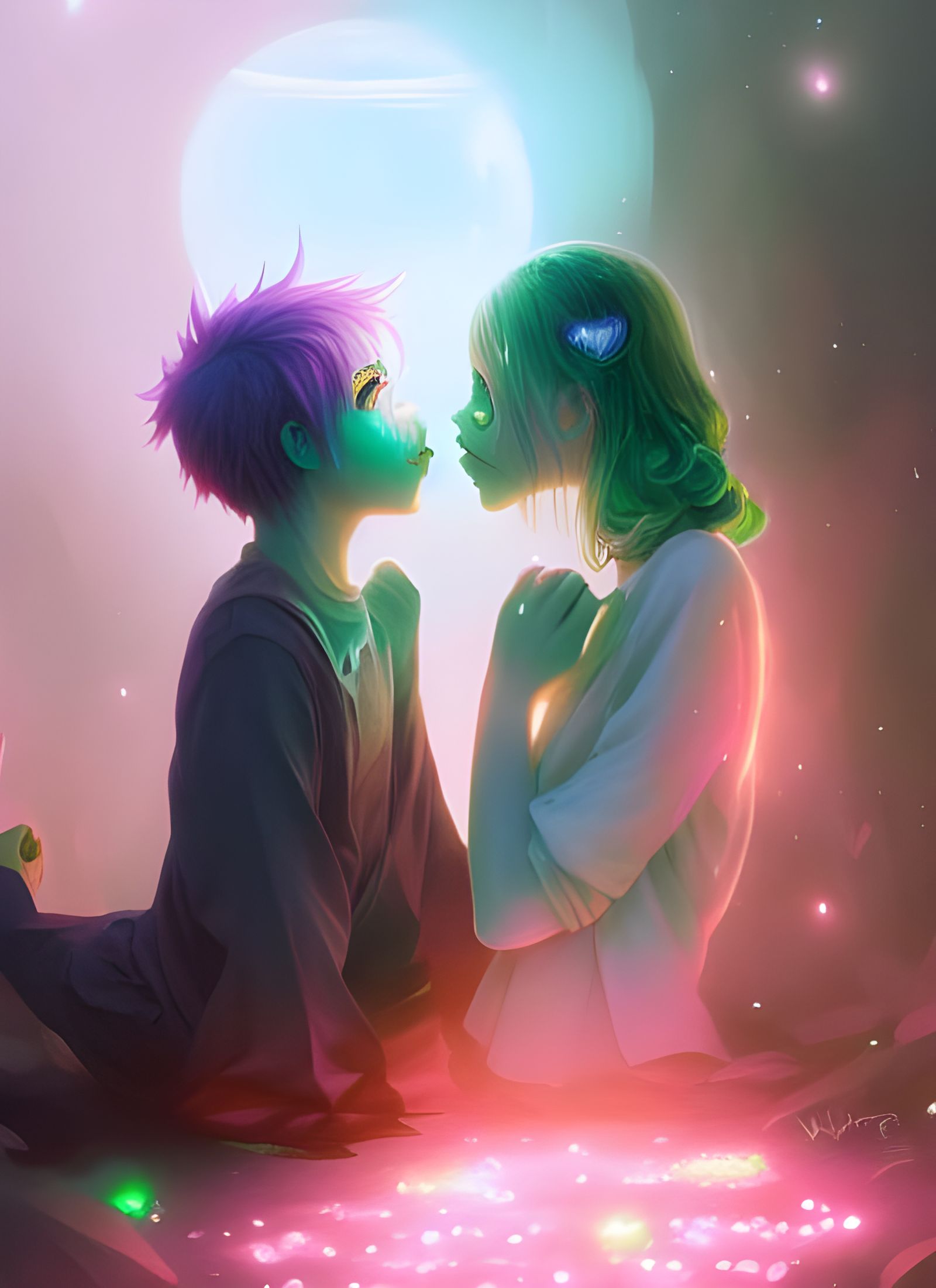 Romantic Zombie Kiss in Ethereal Crystal Landscape
