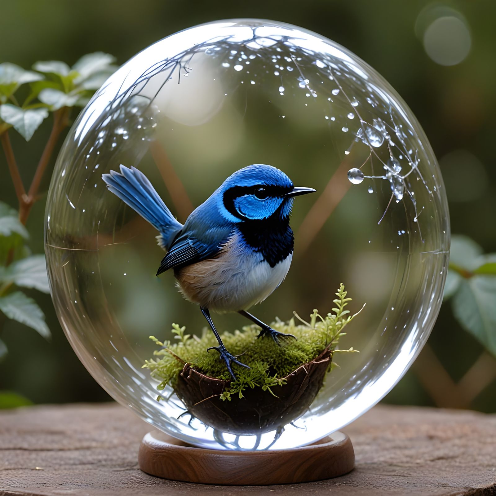 Fairy Wren Captured in Crystal Ball