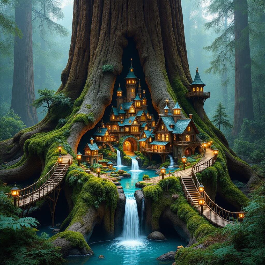 Fantastical Redwood City: Hyper-Realistic Fantasy Art