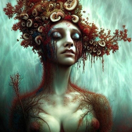 Decaying Beauty: Mushroom Woman in Gothic Style