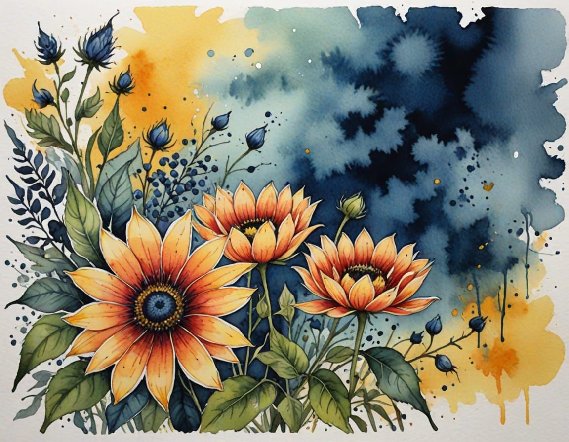 Abstract Watercolor and Ink Art