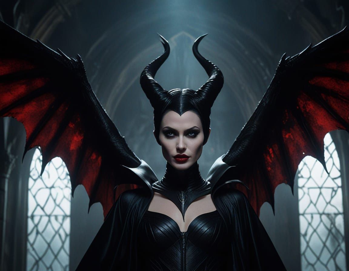 Regal, Dark Fantasy Portrait of Maleficent in Mystical Castl...