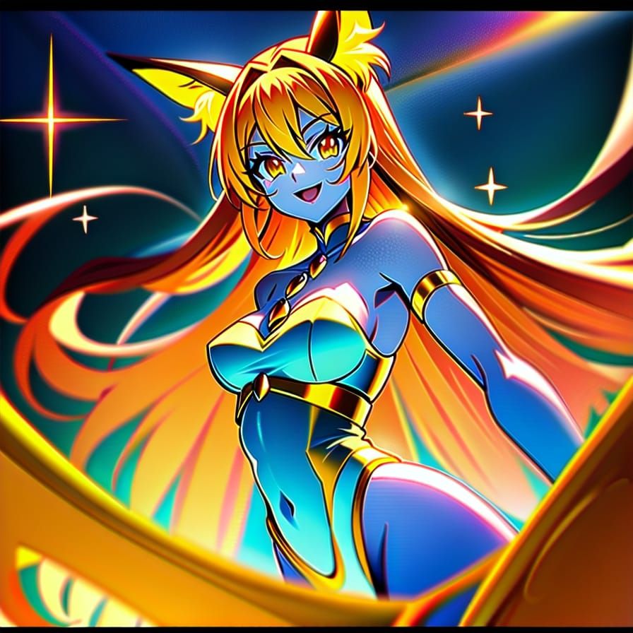 Golden Anime Demon Girl in Studio Trigger Style