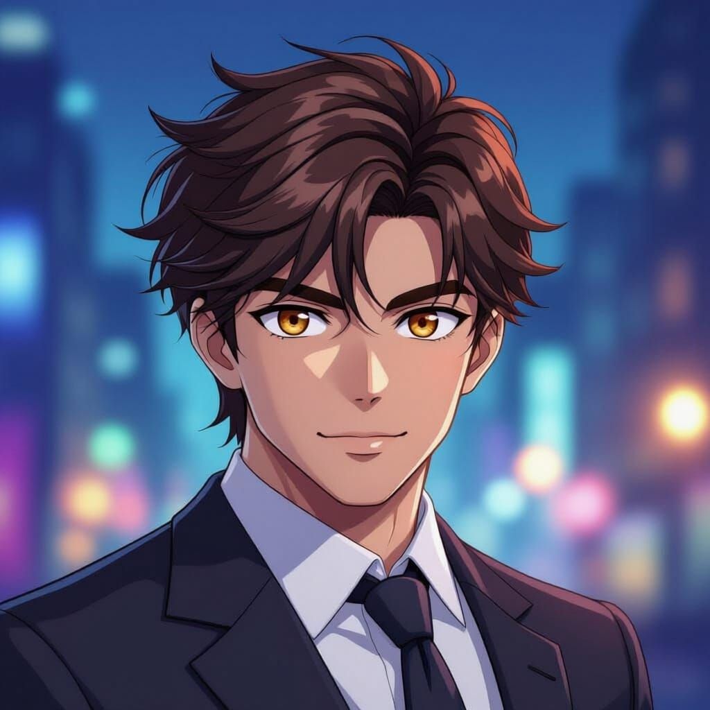 Anime Man in Suit with Heterochromia, Cel-Shaded