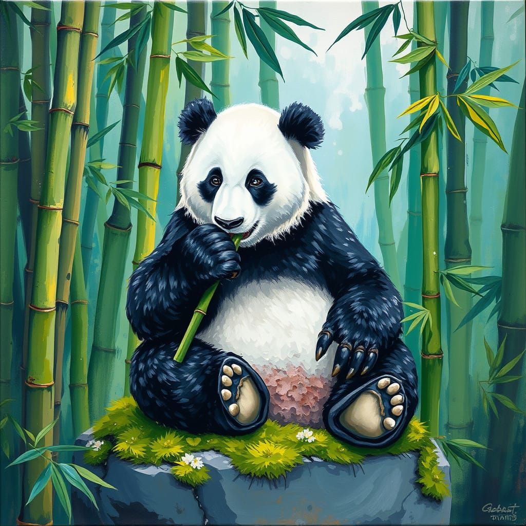 Surreal Panda in Bamboo Forest
