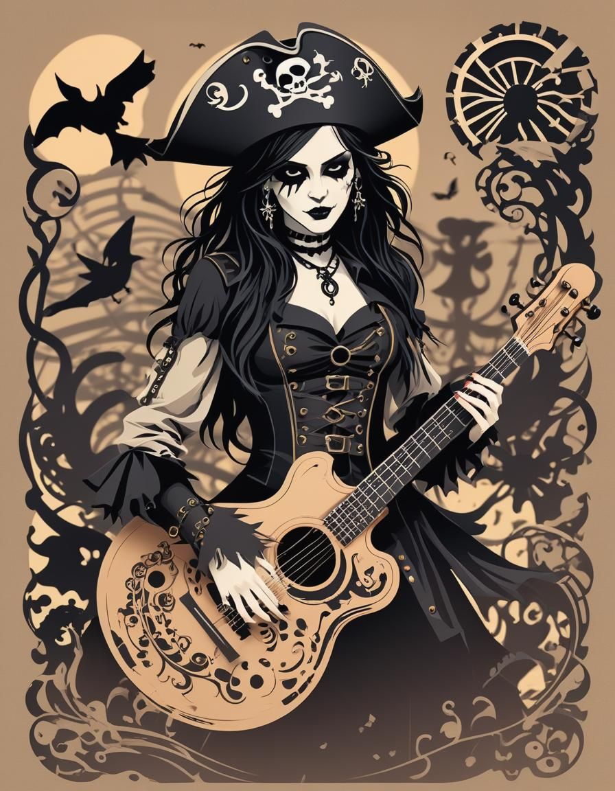 Most beautiful attractive Goth pirate playing on music , wor...