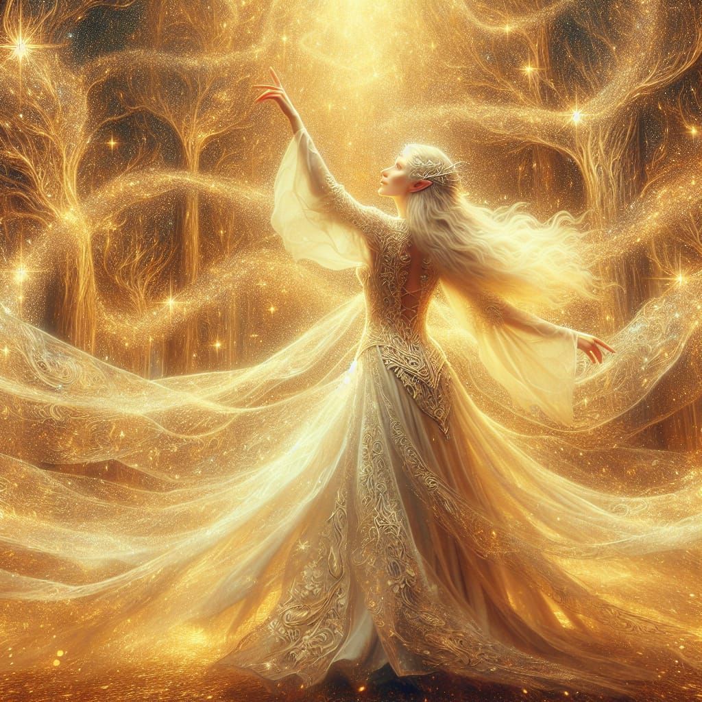 Elven Dancer in Enchanted Golden Forest
