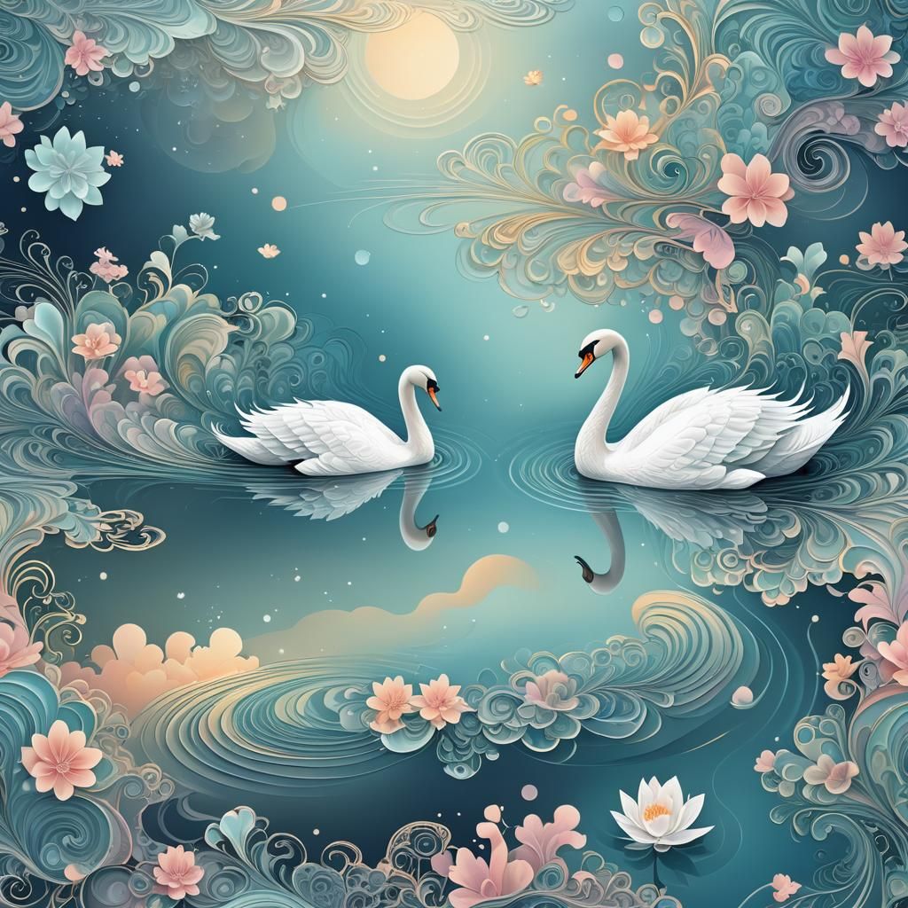 Galactic Swan Fractal: Abstract Geometric Lake Reflection