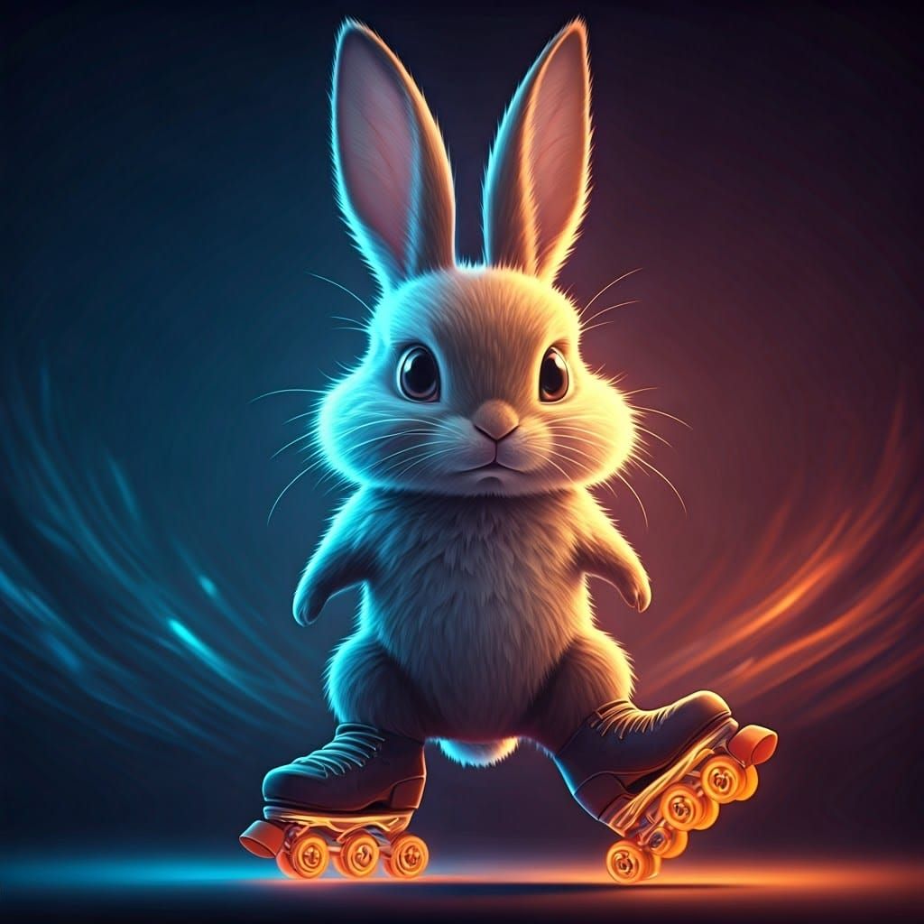 Adorable Rabbit on Roller Skates in Dreamlike Setting