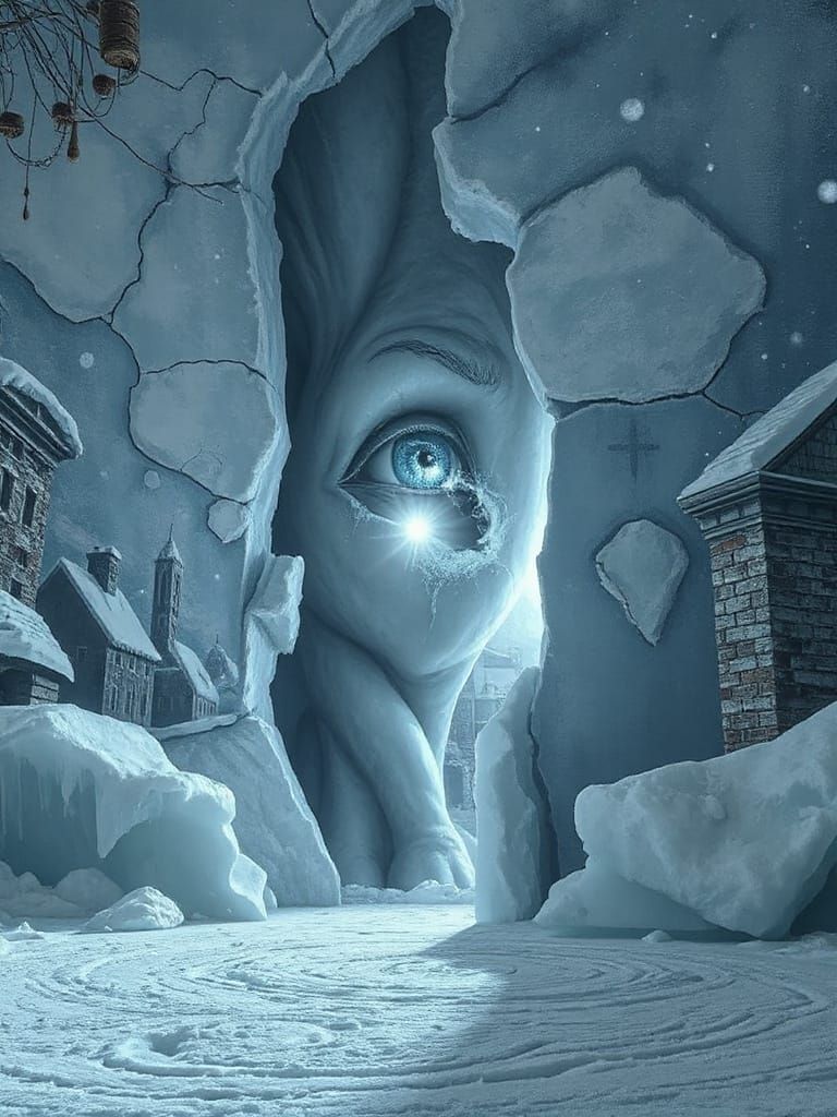 Frost Giant Emerging From Winter City Mural