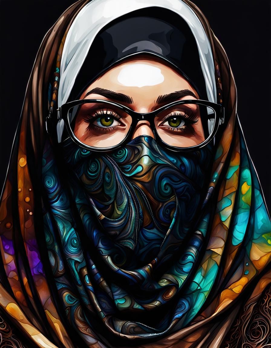 Psychedelic Pop Art Portrait of Woman in Niqab