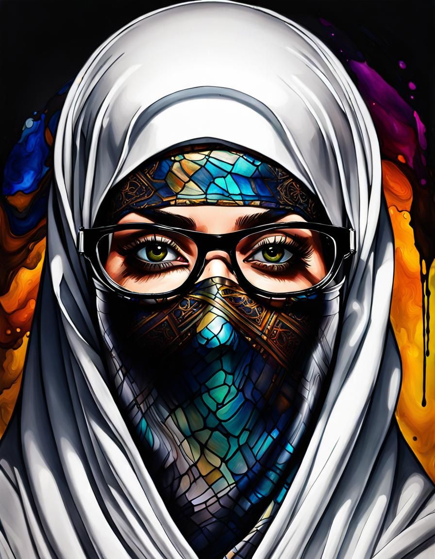 Psychedelic Alcohol Ink Portrait of Niqabi Woman