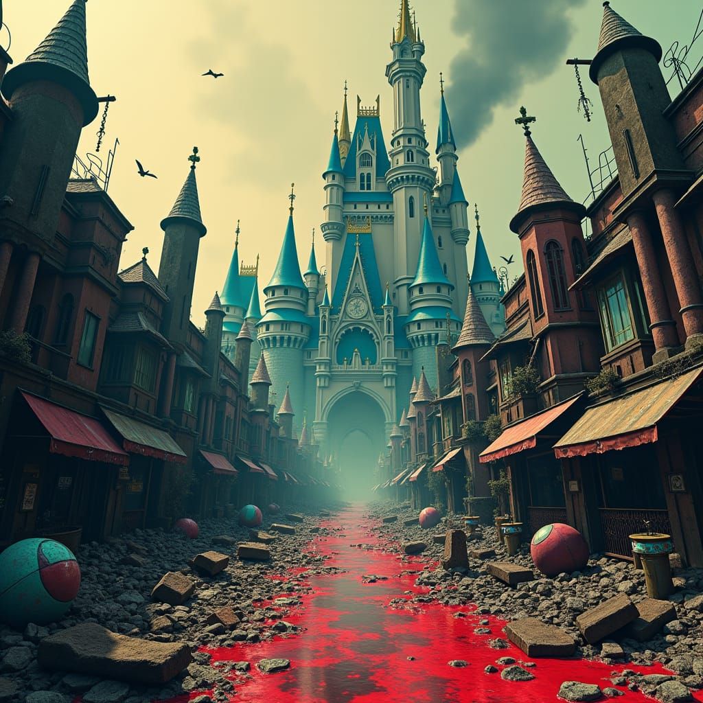 Apocalyptic Disney Park in Anime Horror Style