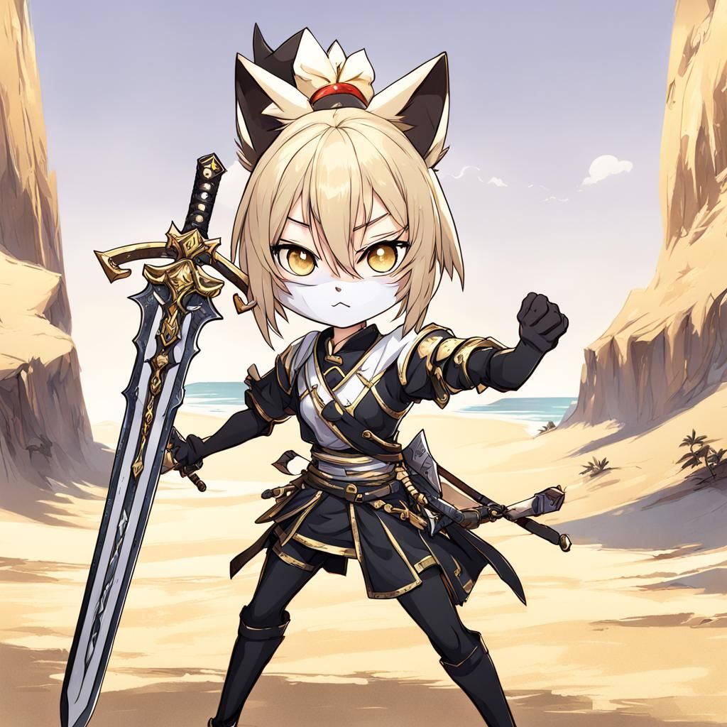 Anime Girl with Greatsword on Golden Sands