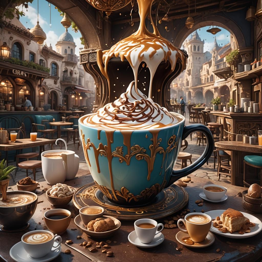 Fantastical Cafe con Leche Detailed Matte Painting