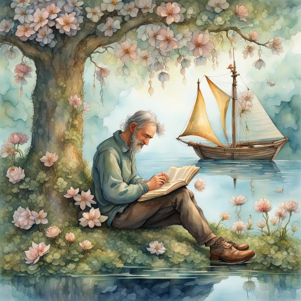 Watercolor Portrait with Reflective Sail