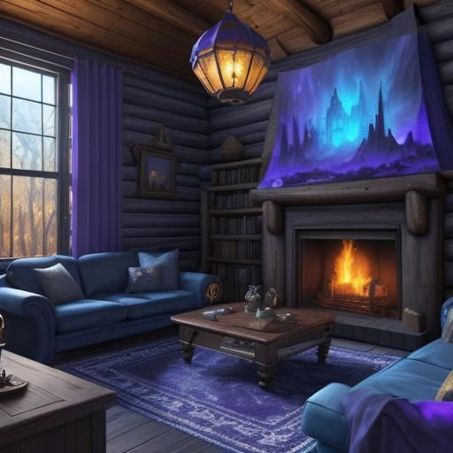 Wizard Cabin Living Room with Floating Lamps
