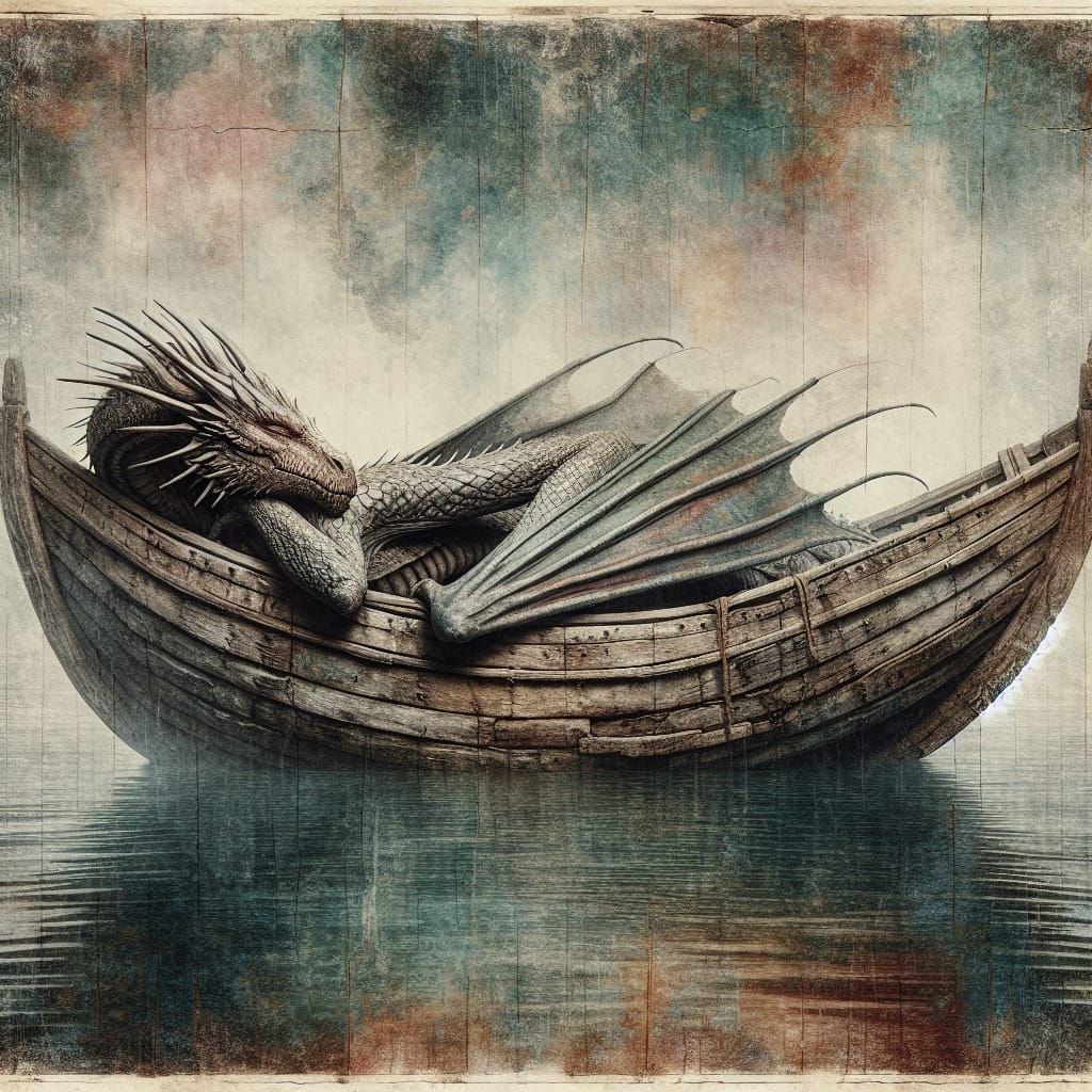 Surreal Dragon Slumbers on Ancient Boat