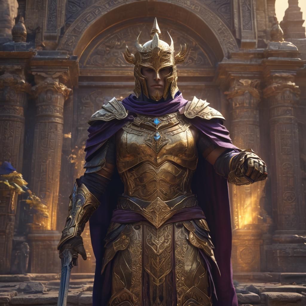Epic Fantasy Champion in Golden Armor